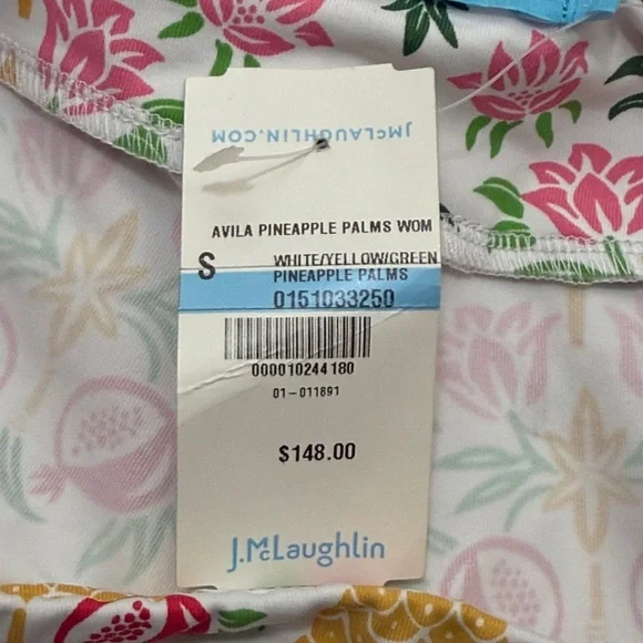 NWT J. Mclaughlin Avila Pineapple Palms Mid Rise Tassle Detail Shorts Size Small